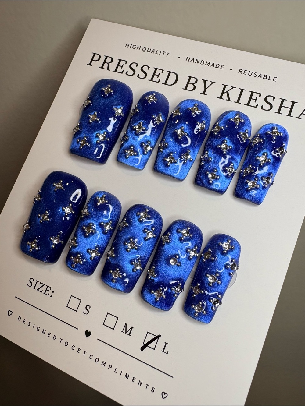Royal Blue Rhinestone Press-On Nails
